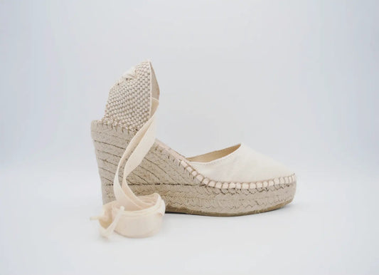 Espadrilles con Cintas, Lino, Cuña Alta, mod 91