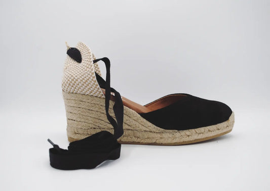 Espadrilles Vitelo Negro, con Cintas, Piel Serraje mod 2011